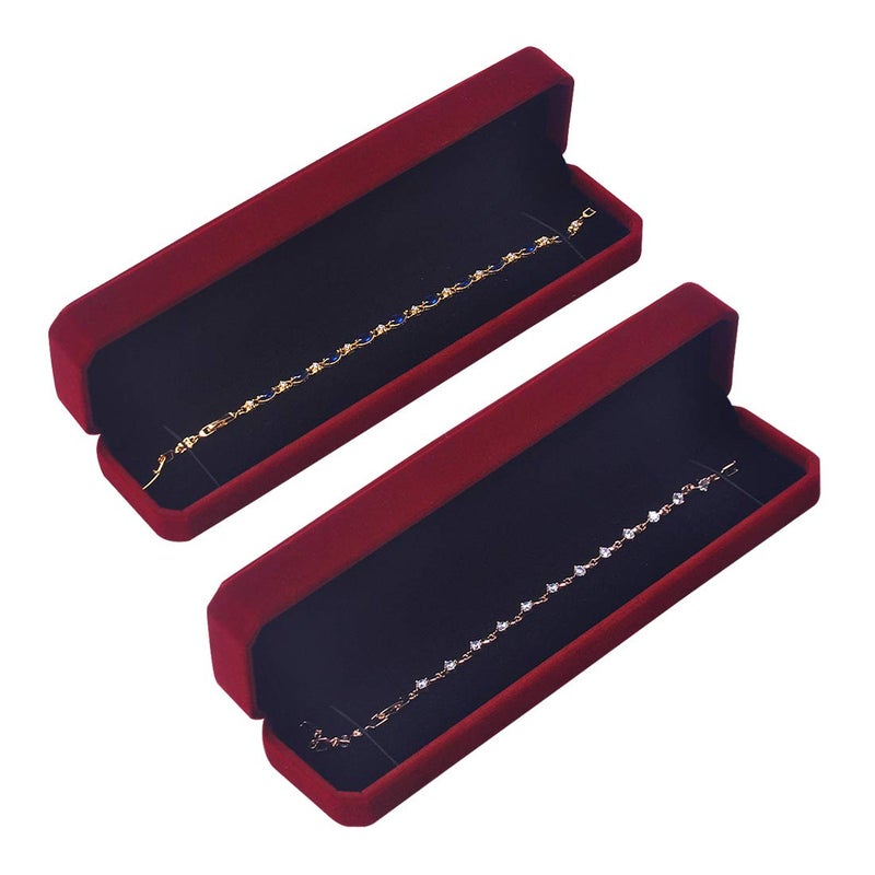 iSuperb 2 Pcs Long Red Velvet Necklace Box Chain Bracelet Boxes Cases 8.7x1.6x2inch Jewelry Display Storage Gift Box - Image 2